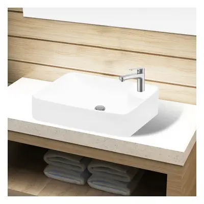 vidaXL Ceramic Bathroom Sink Basin with Faucet Hole White Counter Top Fixture