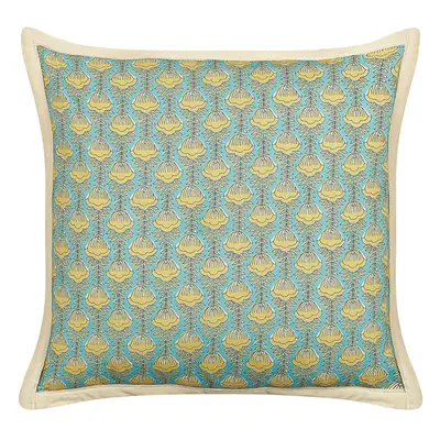 Cotton Cushion Flower Pattern x cm Blue and Yellow WAKEGI