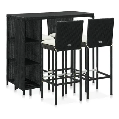 (black) vidaXL Garden Bar Set Piece with Cushions Poly Rattan Table&Chair Black/Grey