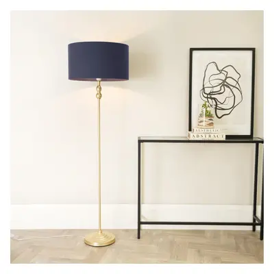 ValueLights Maggie Gold Floor Lamp with Navy Blue Lamp Shade & Bulb