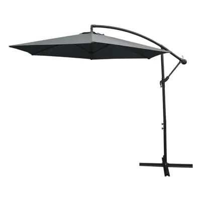 (Grey, Fan Base) 3m LED Cantilever Parasol Banana Umbrella Garden