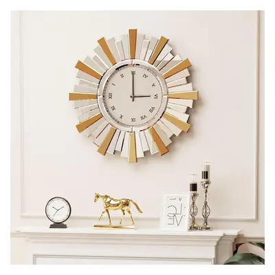 24inch Decorative Round Mirrored Wall Clock with Bling Sunburst Edge