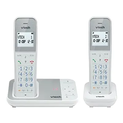 XS1051 2-Handset DECT Cordless Phone. AntiBacterial Plastic with Call Block, Answering Machine, 