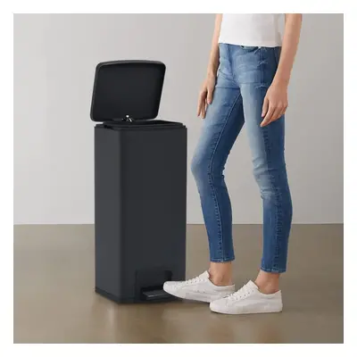 vidaXL Dustbin with Pedal Anti-fingerprint 30L Black Stainless Steel Basket