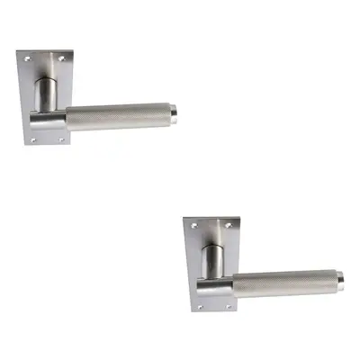 2x PAIR Knurled Round Handle on Slim Bathroom Backplate x 50mm Satin Nickel