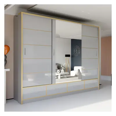 (253cm, Grey) MN FURNITURE Sydney HighGloss Sliding Wardrobe