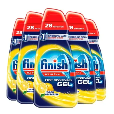 Finish Dishwasher Fast Dissolving Gel All in Max Lemon, ml, Pack of 5(Total washes)