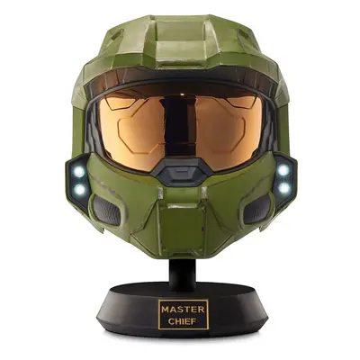 Halo Master Chief Deluxe Helmet with Stand - LED Lights on Each Side - Battle Damaged Paint - On