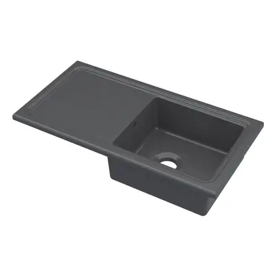 Fireclay Ceramic Single Bowl Kitchen Sink & Plain Drainer - 1010mm - Soft Black