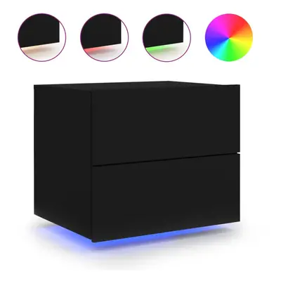 (black, pcs) vidaXL Wall-mounted Bedside Cabinets with LED Lights Nightstand Wall Units