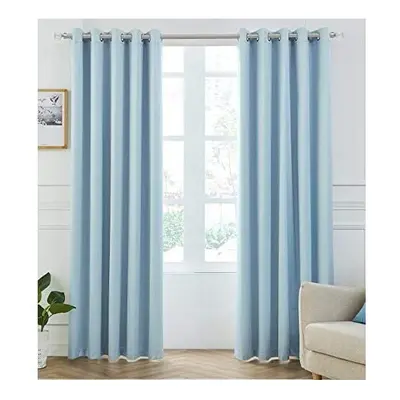 3 Layers Coating Duckegg Blue 100% Blackout-Thermal Eyelet Curtain Extra Wide Window Treatment B