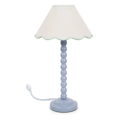 ValueLights Bobbins Powder Blue Table Lamp Linen Green Scallop Shade