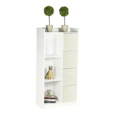 (White, Cream) Bookcase with Fabric Drawers | Cube Wooden Unit