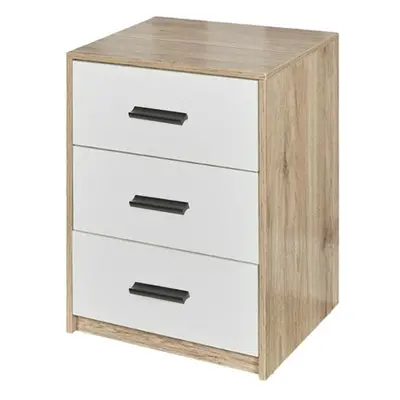 (Oak Carcass with White Drawers) Tier Wooden Bedside Nightstand Cabinet Table