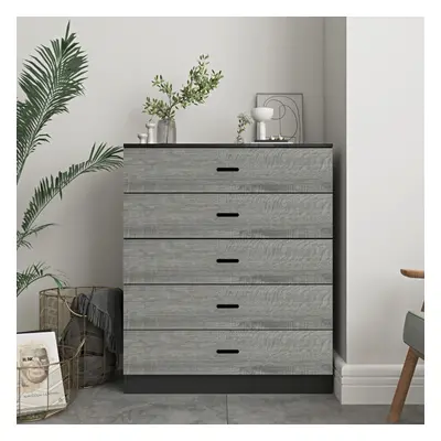 (Black Carcass]+Ash Grey Drawers, 5) Or Drawer Wooden Bedroom Chest Cabinet Modern Wide Storage 