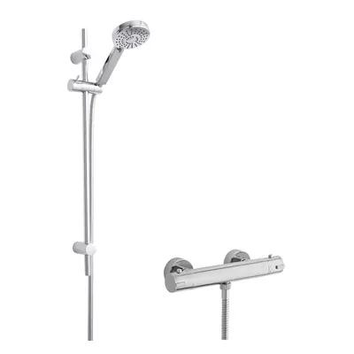 Minimalist Round Bar Valve & Water Saving Slide Rail Kit Shower Set - Chrome - Balterley