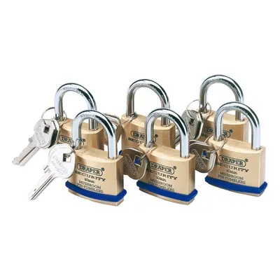 Solid Brass Padlocks with Hardened Steel Shackle, 40mm (Pack of 6)