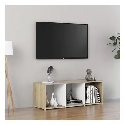 vidaXL TV Cabinet White and Sonoma Oak 107x35x37 cm Chipboard TV Stand Unit