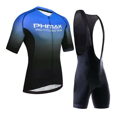 (Black Blue, Bib) Cycling Clothing Set Breathable Anti-UV Bicycle Wear Short Sleeve Jersey