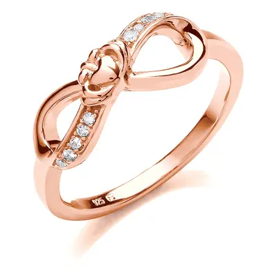 (Q) Jewelco London Ladies Rose Gold-Plated Sterling Silver Cubic Zirconia Claddagh Bow Infinity 