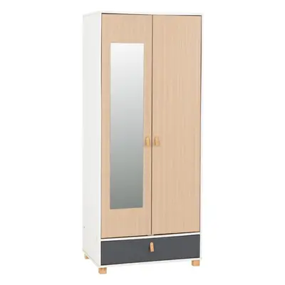 Brooklyn Door Drawer Mirrored Wardrobe in Oak Effect and Grey Finish