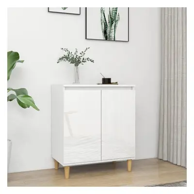 vidaXL Sideboard with Solid Wood Legs High Gloss White Engineered Wood Cabinet