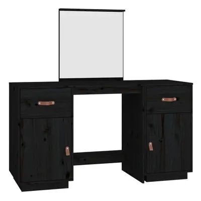 (Black) vidaXL Solid Wood Pine Dressing Table Set with a Mirror Desk Multi Colours