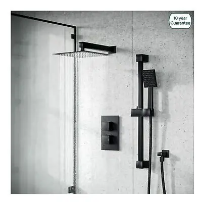 Matt Black Rainfall Shower Head with Hand Held and Thermostatic Valve | Temel