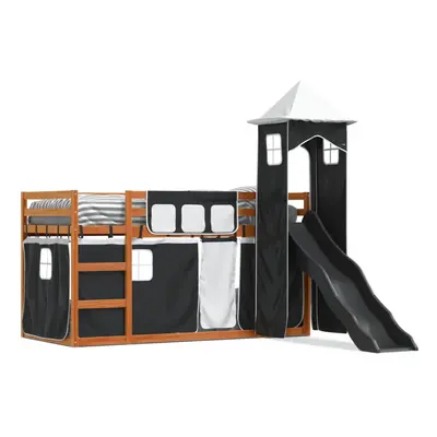 (brown and black, x cm) vidaXL Bunk Bed with Slide and Curtains Kids Twin Sleeper Bed Pink 90x20