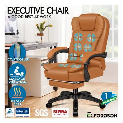 (Elias-Brown) ELFORDSON Massage Office Chair Executive Gaming Chairs Heated Computer Seat