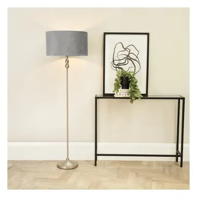 ValueLights Maggie Grey Velvet Chrome Candlestick Floor Lamp with Bulb