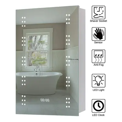 Sensor Wall Bathroom Mirror Cabinet LED Lighting with Shaver Socket and Clock x mm