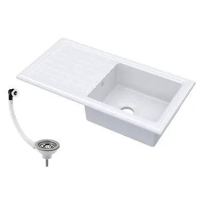 Single Bowl Fireclay Ceramic Inset Kitchen Sink & Drainer with Compatible Waste - 1010mm