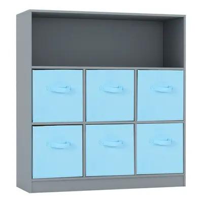 (Grey, Sky Blue) Wooden Cubed Bookcase Units Shelves Drawers