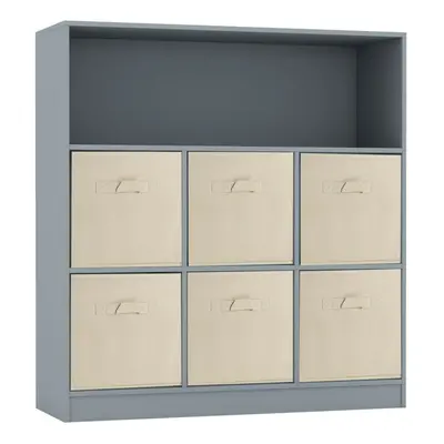 (Grey, Beige) Wooden Cubed Bookcase Units Shelves Drawers