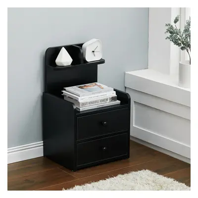 (Black, Drawer) Bedside Table Drawer Cabinet Bedroom Storage Nightstand Shelf