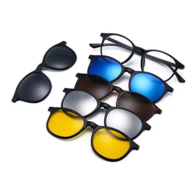 Jim Halo Magnetic Pcs Polarized Clip-on Sunglasses Round Plastic Frame for Night Driving 2245A