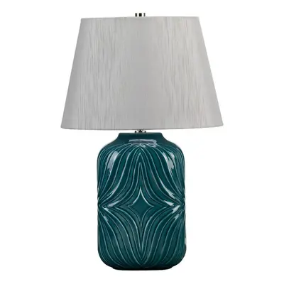 Table Lamp Diamond Sculpted Pattern Turquoise Glaze Grey Shade LED E27 60W