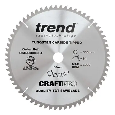 Trend CSB/CC30564 Craft Pro Negative Hook Crosscutting TCT Circular Blade Ideal for Makita, Dewa