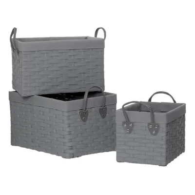 Lida Rectangular Storage Baskets With Handles, Metal, Grey