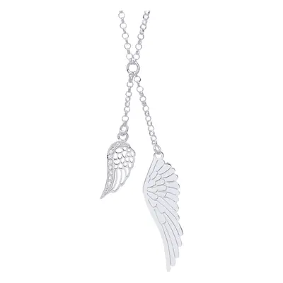 Jewelco London Ladies Rhodium Plated Sterling Silver CZ Angel Wings Negligee Necklace + inch - G