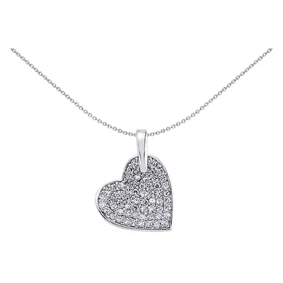 Jewelco London Ladies Sterling Silver Cubic Zirconia Pave Love Heart Pendant Necklace inch - GVP