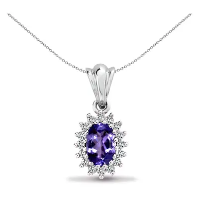 Jewelco London 9ct White Gold Cluster Set H I2 0.12ct Diamond and Oval Lilac 0.55ct Tanzanite Ro