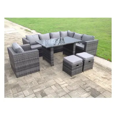 Fimous Rattan Corner Sofa Set Garden Furniture Patio 2*Stools Armchair