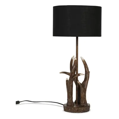 Intertwined Caribou Antler Design Table Lamp in a Natural Rustic Finish with a Black Drum Shade 