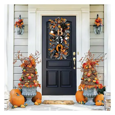 Halloween Pumpkin Spider BOO Front Door Hanging Halloween Wreath Decoration for Halloween Party