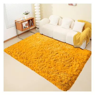 (200cm x 290cm OR 6ft 7" x 9ft 6"- Large Area Rug, Ochre/ Yellow- Area Rug) Large Fluffy Shaggy 