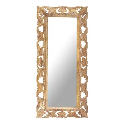 vidaXL Solid Mango Wood Hand Carved Mirror Brown Wooden Hall Makeup Accessory