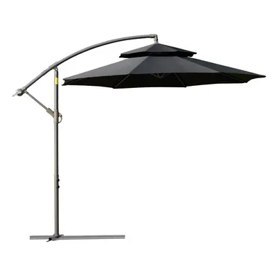 Outsunny 2.7m Cantilever Banana Parasol Outdoor Sun Shade w/ Crank, Black