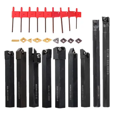 9pcs 12mm Shank Lathe Boring Bar Turning Tool Holder Set With Carbide Inserts